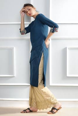 Blue plain polyester stitched kurti 2