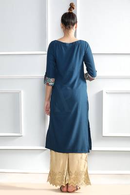 Blue plain polyester stitched kurti 3