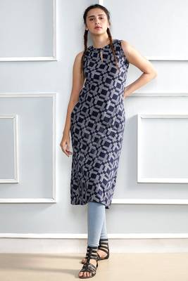 Blue printed cotton stitched kurti 1