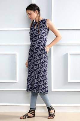 Blue printed cotton stitched kurti 2