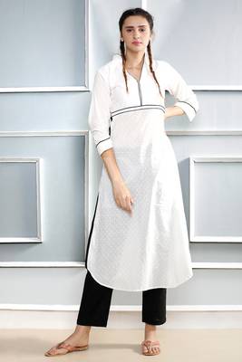 White plain cotton stitched kurti 1
