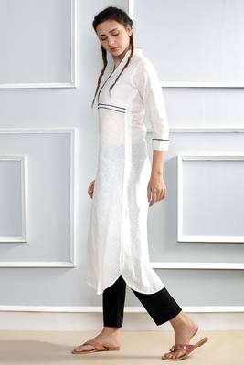 White plain cotton stitched kurti 2