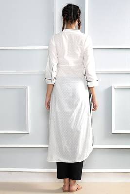 White plain cotton stitched kurti 3