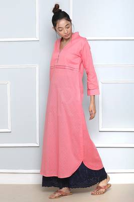 Pink plain cotton stitched kurti 1