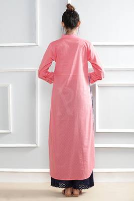 Pink plain cotton stitched kurti 3