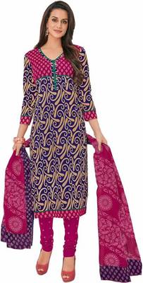 Multicolor printed cotton semi stitched salwar with dupatta 1