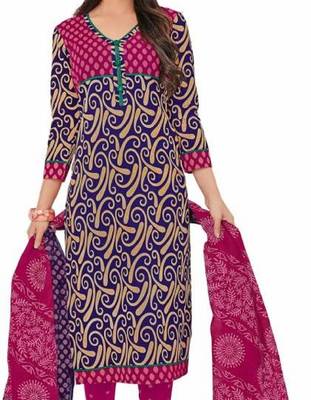 Multicolor printed cotton semi stitched salwar with dupatta 3