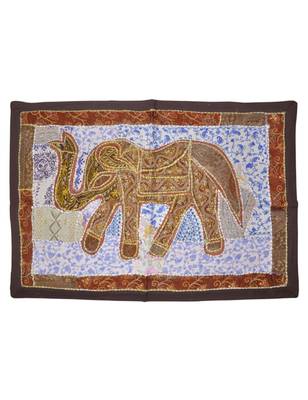 Lal Haveli Elephant Embroidered Mirror Work Cotton wall Hanging 26 By 37 Inches 1