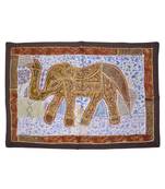 Lal Haveli Elephant Embroidered Mirror Work Cotton wall Hanging 26 By 37 Inches