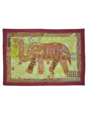 Lal Haveli Cotton Elephant Embroidered Mirror Work wall Hanging Work 27 By 38 Inches 1