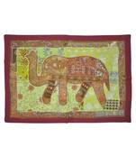 Lal Haveli Cotton Elephant Embroidered Mirror Work wall Hanging Work 27 By 38 Inches