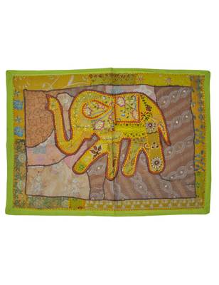Lal Haveli patchwork Mirror Work Elephant Cotton Wall Hanging Tapestry 26 By 37 Inches 1