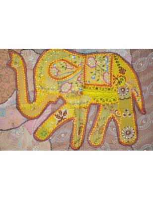 Lal Haveli patchwork Mirror Work Elephant Cotton Wall Hanging Tapestry 26 By 37 Inches 2