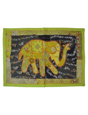 Lal Haveli Cotton Wall Hanging Tapestry Mirror Work Elephant patchwork 26 By 37 Inches 1