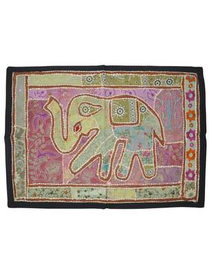Lal Haveli Elephant Design wall Hanging Tapestry Mirror Embroidery Work 26 X 37 Inches 1