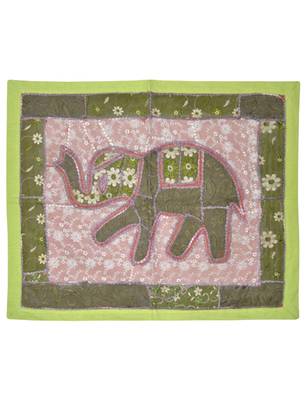 Lal Haveli Elephant Design Mirror Work patchwork Cotton Wall Hanging 25 By 31 Inches 1