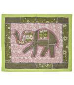 Lal Haveli Elephant Design Mirror Work patchwork Cotton Wall Hanging 25 By 31 Inches