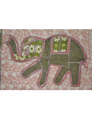 Lal Haveli Elephant Design Mirror Work patchwork Cotton Wall Hanging 25 By 31 Inches 2