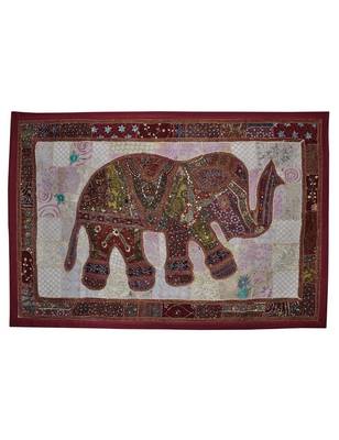 Indian Home Decorative Embroidered Elephant Work Design Cotton wall Hanging 1