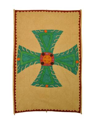 Lal Haveli Rajasthani Handmade Cotton Fabric Cross wall Hanging Tapestry 53 X 36 Inch 1
