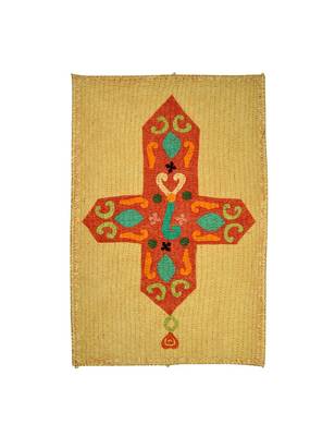 Lal Haveli Multicolor Decorative Cotton Fabric Kantha Work Cross wall Hanging 53 X 34 Inch 1