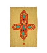 Lal Haveli Multicolor Decorative Cotton Fabric Kantha Work Cross wall Hanging 53 X 34 Inch