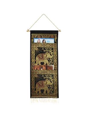 Lal Haveli Decorative Handmade Elephant Design wall Hanging Black Color 2 pocket 24 X 10 Inch 1