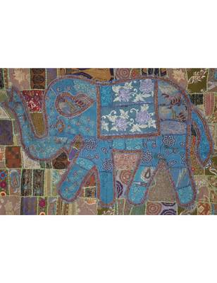 Indian Embroidery Design patchwork Handmade Elephant Work Cotton Wall Tapestry 2