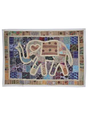 Indian Handcrafted Traditional Embroidery Design Elephant Work Cotton Wall Tapestry 1