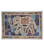 Indian Handcrafted Traditional Embroidery Design Elephant Work Cotton Wall Tapestry