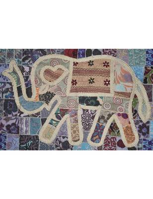 Indian Handcrafted Traditional Embroidery Design Elephant Work Cotton Wall Tapestry 2