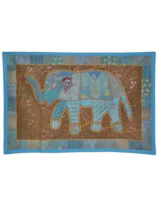 Indian Handmade Elephant Work Embroidery Design Cotton Wall D  cor Tapestry 1