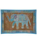 Indian Handmade Elephant Work Embroidery Design Cotton Wall D  cor Tapestry