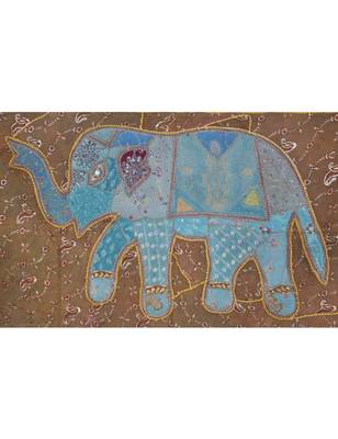 Indian Handmade Elephant Work Embroidery Design Cotton Wall D  cor Tapestry 2