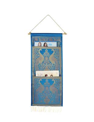 Lal Haveli Classic Decorative Pecock Design Magazine Holder 2 Pocket Turquoise Color 24 X 10 Inch 1