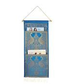 Lal Haveli Classic Decorative Pecock Design Magazine Holder 2 Pocket Turquoise Color 24 X 10 Inch