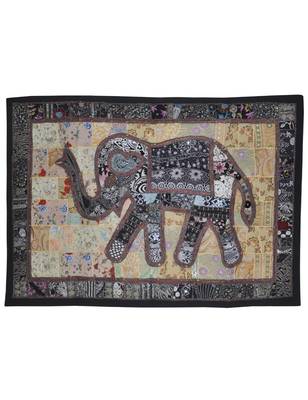 Indian Elephant Art Wall Hanging Embroidery Design patchwork Cotton Tapestry 1