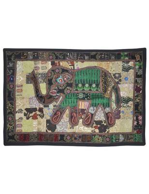 Vintage Elephant Work Embroidery Design patchwork Cotton Wall Hanging Tapestry 1