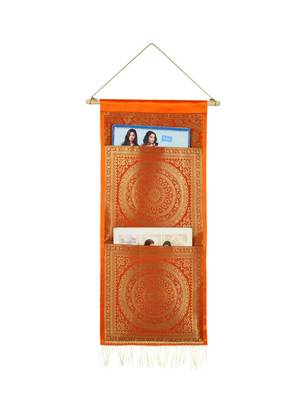 Lal Haveli Handmade Diningroom Decorative wall Hanging 2 pocket Orange Color 24 X 10 Inch 1