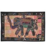 Ethnic Handmade Embroidery Design Elephant Work Cotton Wall D  cor Tapestry