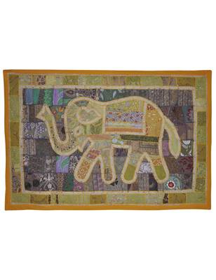 Elegant Handmade Elephant Art Work Embroidery Design Cotton Wall Tapestry 1
