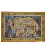 Elegant Handmade Elephant Art Work Embroidery Design Cotton Wall Tapestry