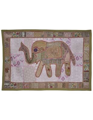 Ethnic Handmade Elephant Work Cotton Wall D  cor Tapestry 101 X 152 Cm 1