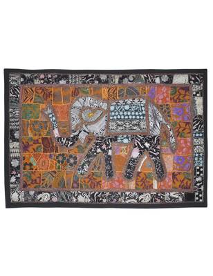 Indian Decorative Embroidery Design Handmade Elephant Work Cotton wall Hanging 1