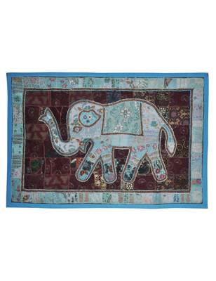 Embroidered patchwork Design Elephant Work Wall Decor Cotton Tapestry 1
