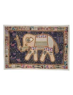 Traditional Embroidery Design Elephant Art Work Cotton Wall Hanign 101 X 152 Cm 1
