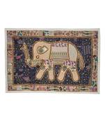 Traditional Embroidery Design Elephant Art Work Cotton Wall Hanign 101 X 152 Cm