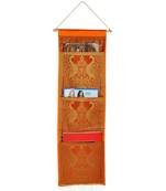 Lal Haveli Peacock Design Magazine Holder 3 Pocket Orange Color 34 X 10 Inch