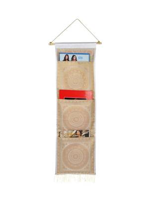 Lal Haveli Peacock Design wall Hanging 3 pocket White Color 34 X 10 Inch 1