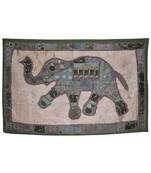 Indian Elephant Art Work Sequin And patchwork Design Cotton Wall Hanging